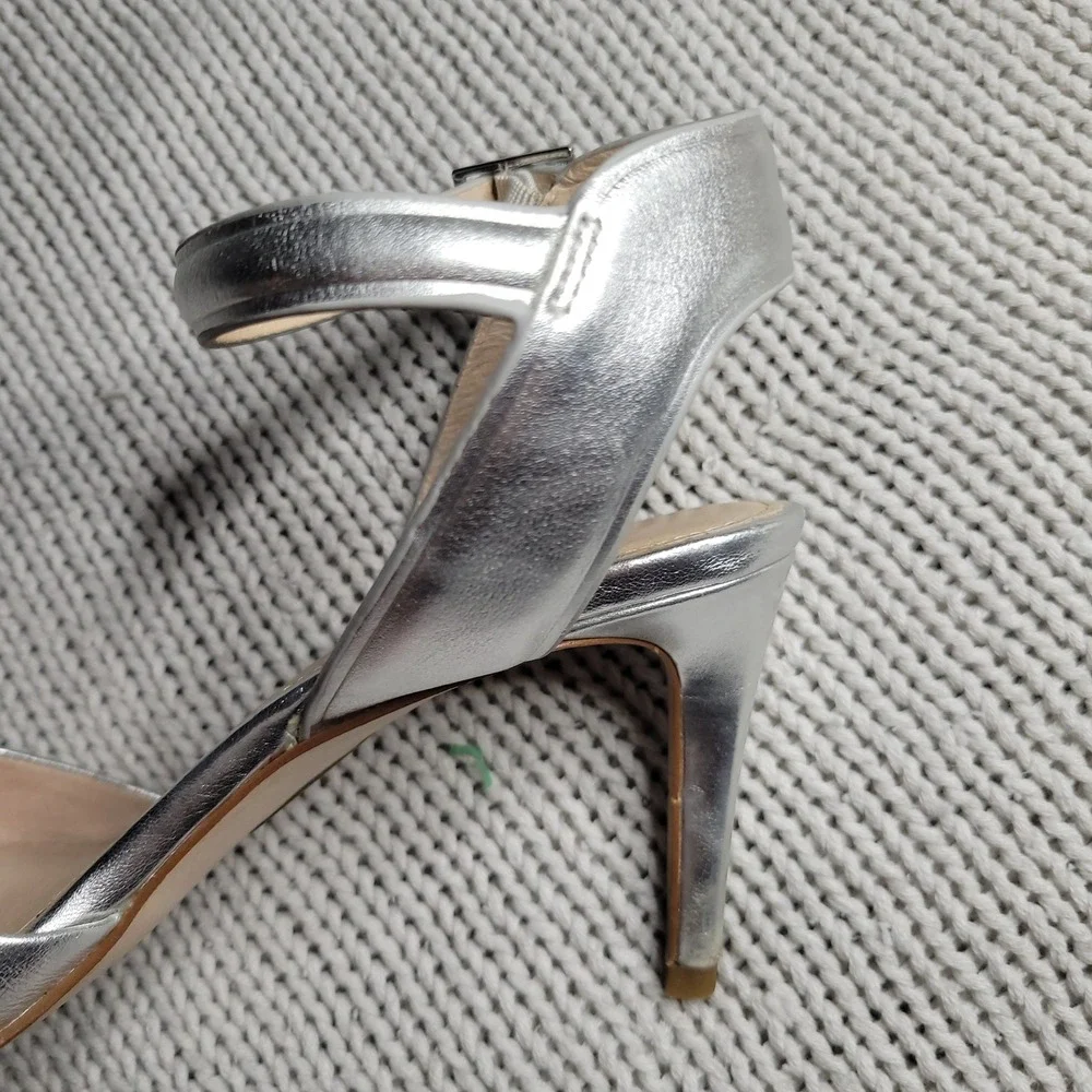 Louise et Cie Kota Metallic Silver Leather Ankle Strap Pointed Toe D Orsay 8.5